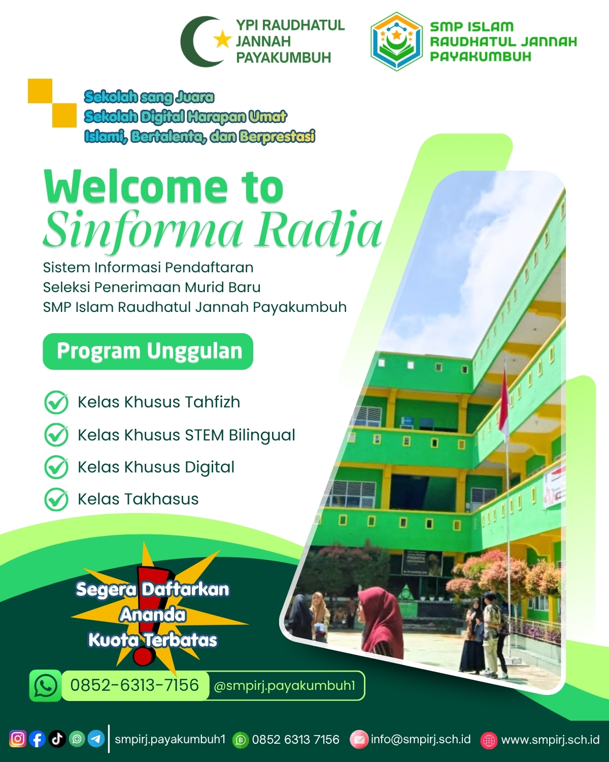 Flyer Penerimaan Peserta Didik Baru SMP Islam Raudhatul Jannah Payakumbuh